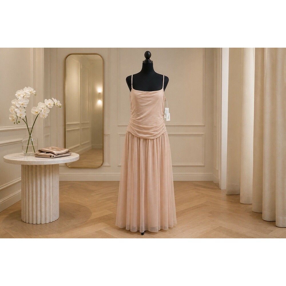 Abercrombie & Fitch Sleeveless Sheer Bra-Free Flowy Beige Chiffon Maxi Dress XL